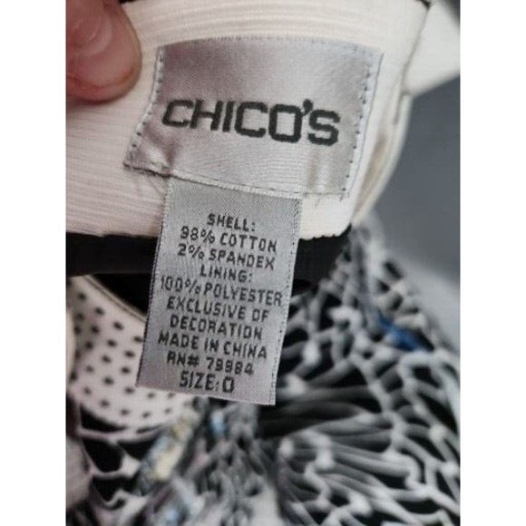 Chicos‎ Black & White Abstract Floral Print Jacket Button Cotton Cardigan Sz 0 S - Picture 9 of 10